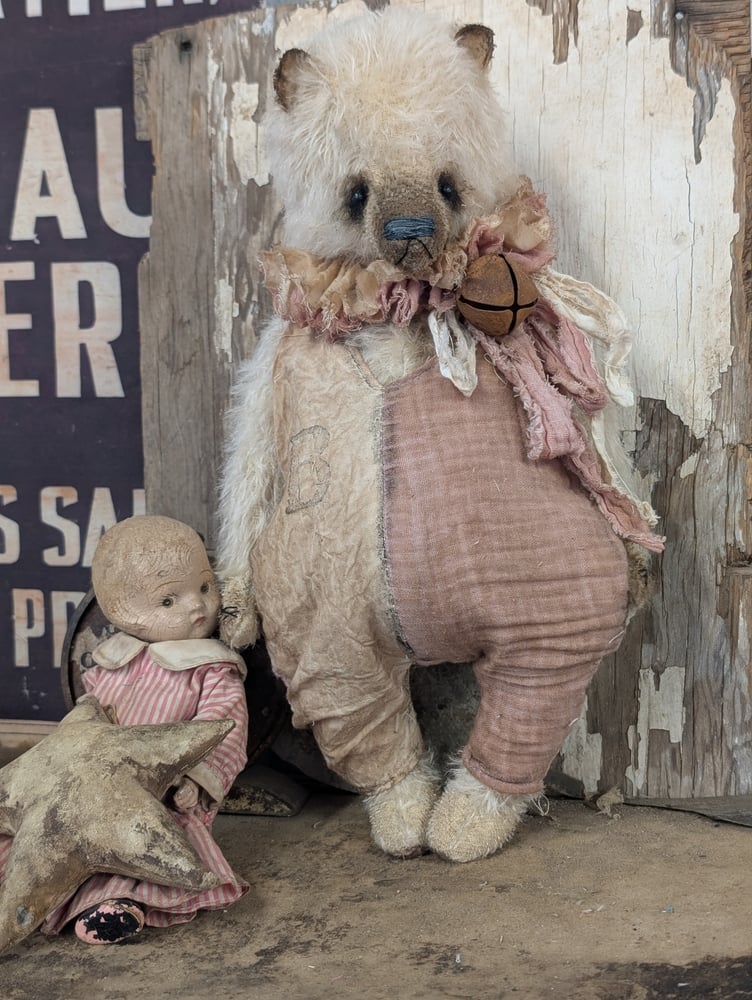 Image of JUMBO 14" -  Vintage- Shabby Cream Teddy Bear in romper - By Whendi's Bears