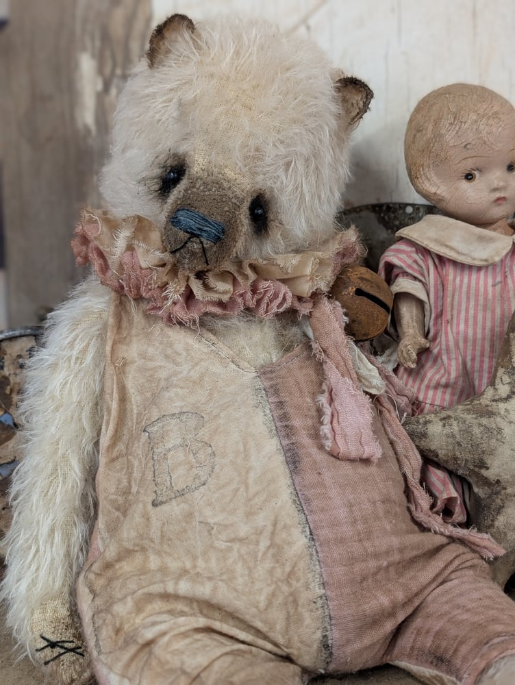 Image of JUMBO 14" -  Vintage- Shabby Cream Teddy Bear in romper - By Whendi's Bears