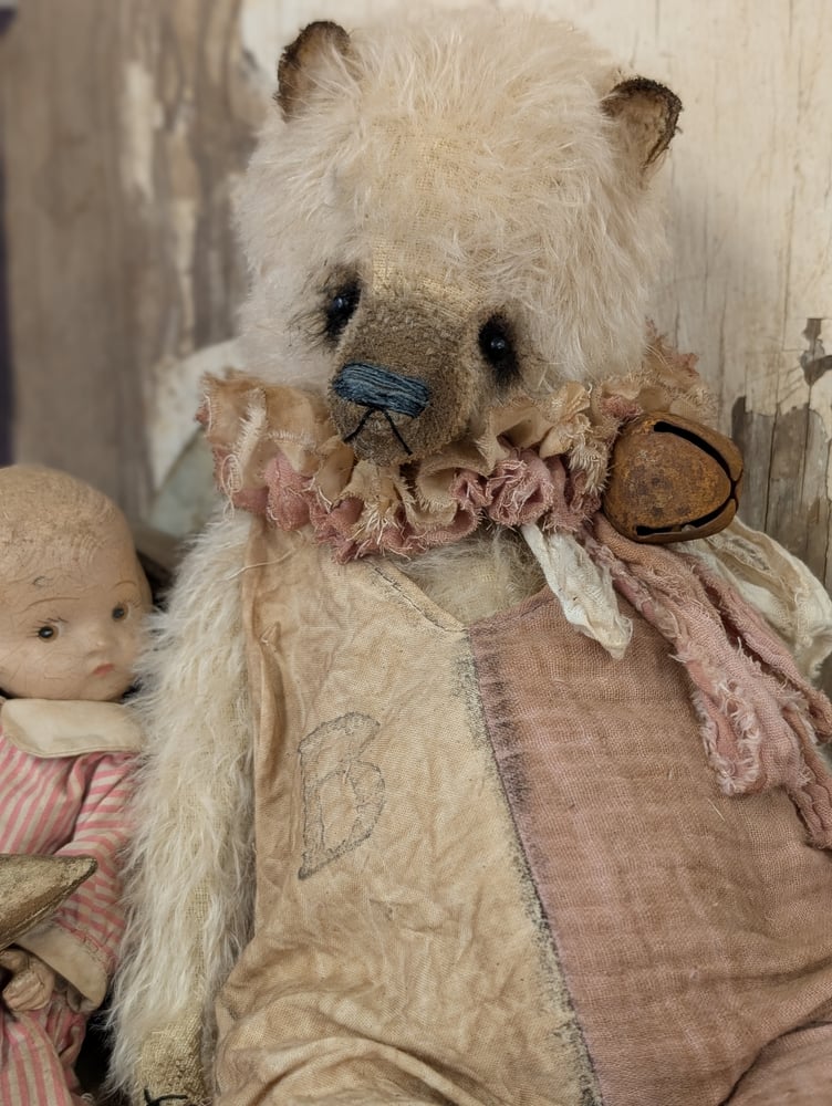 Image of JUMBO 14" -  Vintage- Shabby Cream Teddy Bear in romper - By Whendi's Bears