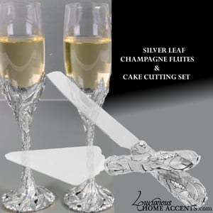 Image of Silver Leaf Champagne and Cake Cutting Set