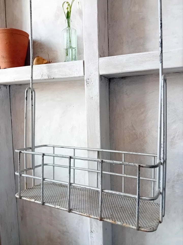 Image of French Vintage 1940s Metal Retail Shop Fittings Display Hanging Garden Room Planter