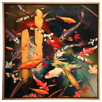 Image 2 of Original Canvas - Koi Pond with Gold - 30" x 30"