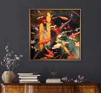 Image 4 of Original Canvas - Koi Pond with Gold - 30" x 30"