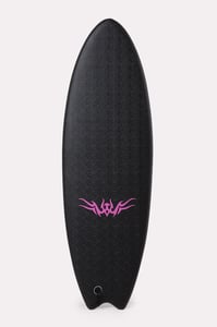 DRAG x EPOKHE 5'6 THRUSTERB <BR> BLACK /BADBOY PINK FLAMEWORK Image of DRAG x EPOKHE 5'6 THRUSTERB <BR> BLACK /BADBOY PINK FLAMEWORK