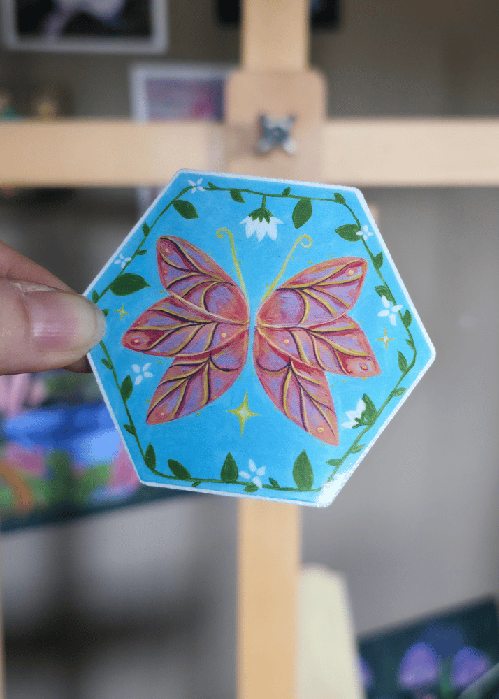 Image of Pink and orange fairy wings sticker | Free shipping
