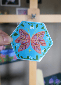 Image 1 of Pink and orange fairy wings sticker 
