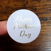 Image 1 of 35x Foiled Happy Mother's Day 37mm Circle Stickers