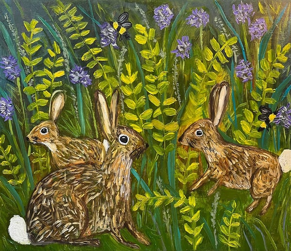 Image of Rabbits in the meadow. limited edition print
