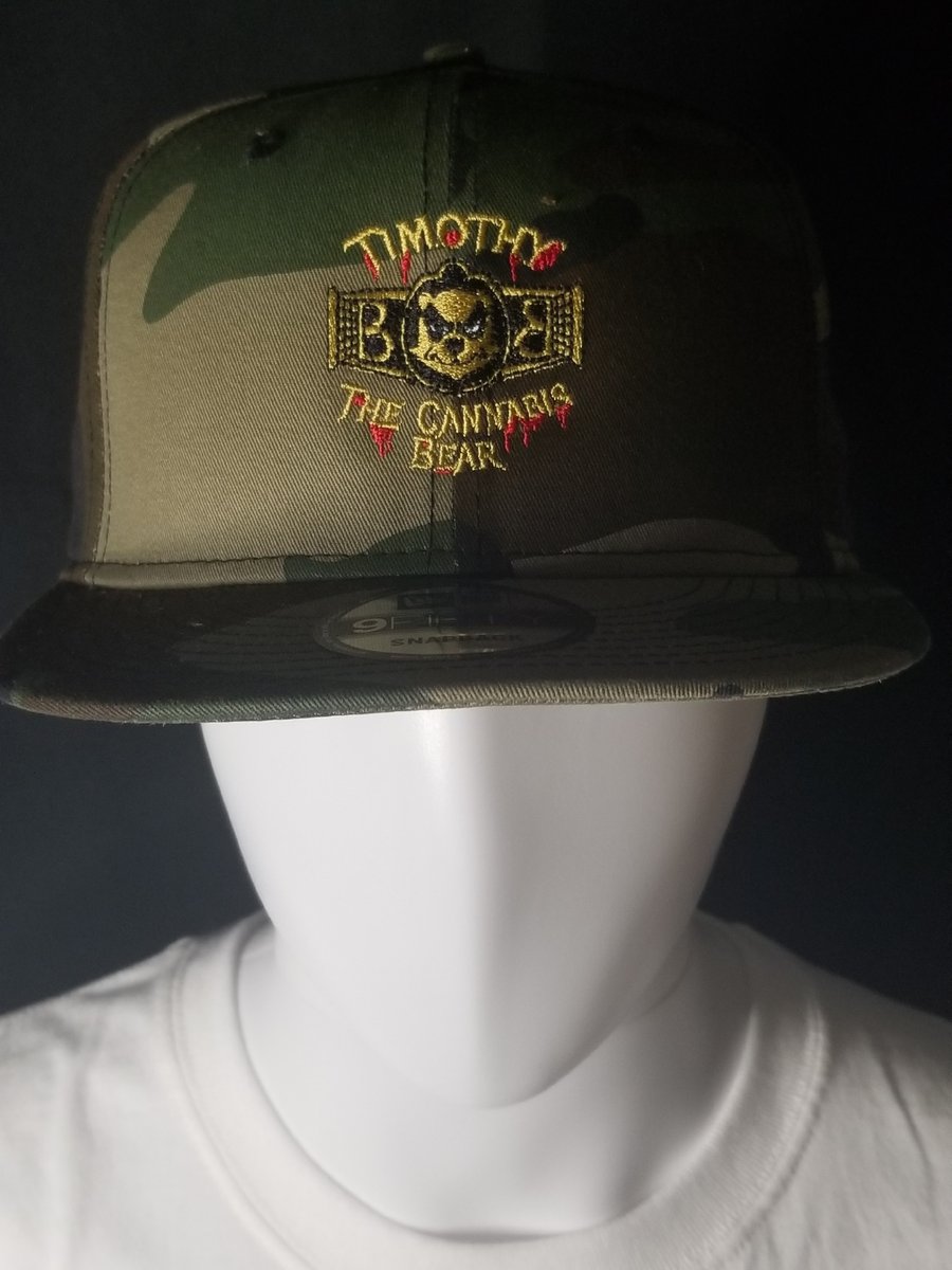 Image of Cannabis bear  snapback hat comes in two colors black, Gray