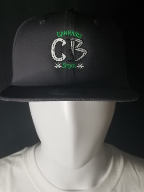 Image of Cannabis bear  snapback hat comes in two colors black, Gray