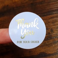 Image 1 of 35x Foiled Thank You For Your Order 37mm Circle Stickers