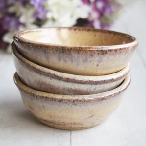 Image of Three Rustic Prep Bowls in Milk and Honey Glaze, Handcrafted Small Bowls, Made in the USA