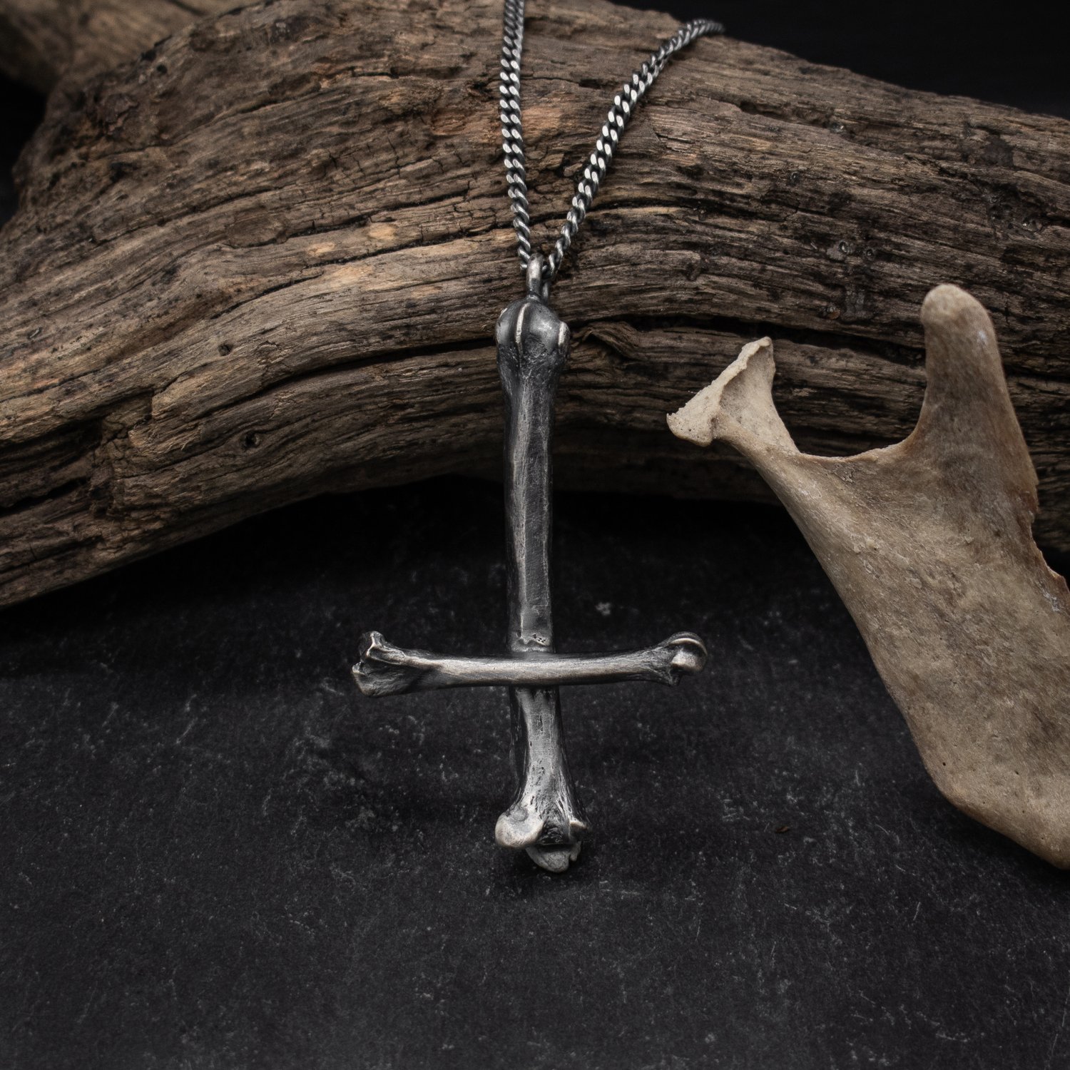 Image of Silver Bone Cross Necklace