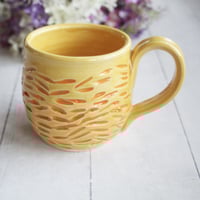 Image 2 of "Glory to God" Hand Carved Mug in Yellow and Orange Glazes, Handmade Coffee Cup, Made in USA