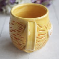 Image 7 of "Glory to God" Hand Carved Mug in Yellow and Orange Glazes, Handmade Coffee Cup, Made in USA