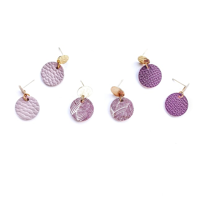 Lavender Leather Stud Earrings