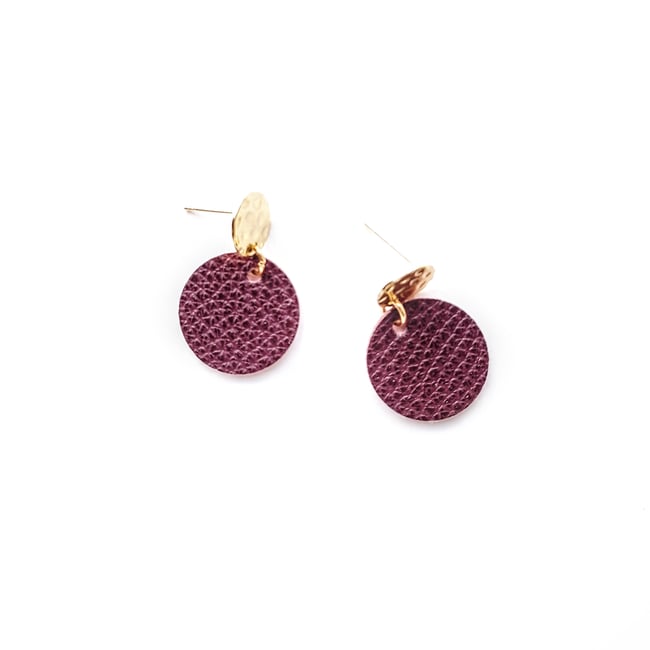Plum Leather Stud Earrings 
