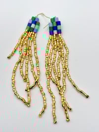 Purple Green and Gold Earrings