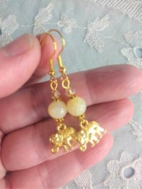 Image 2 of Golden Elephant Gemstone & Crystal Earrings, Pierced or Clip On