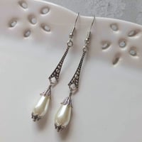 Image 1 of 1920s Art Deco Pearl Teardrop Earrings, White Ivory