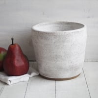 Image 4 of Large Utensil Holder in Matte White and Speckled Stoneware, Handmade Ceramic Kitchen Crock