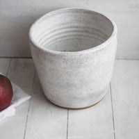 Image 3 of Large Utensil Holder in Matte White and Speckled Stoneware, Handmade Ceramic Kitchen Crock