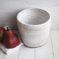 Image 7 of Large Utensil Holder in Matte White and Speckled Stoneware, Handmade Ceramic Kitchen Crock