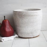 Image 8 of Large Utensil Holder in Matte White and Speckled Stoneware, Handmade Ceramic Kitchen Crock