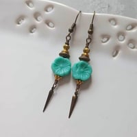 Image 1 of Etruscan Flower Czech Glass Bead Earrings, Pierced or Clip On