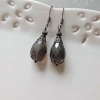 Image 1 of Victorian Filigree Czech Glass Teardrop Earrings, Pierced or Clip On 