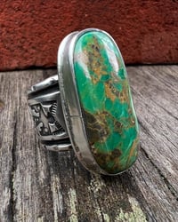 Image 1 of WL&A Handmade Heavy Ingot Green Royston Thunderbird Ring - Size 8