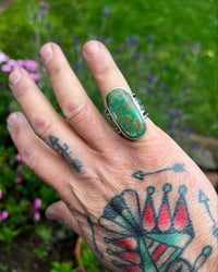 Image 4 of WL&A Handmade Heavy Ingot Green Royston Thunderbird Ring - Size 8