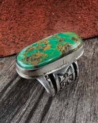 Image 3 of WL&A Handmade Heavy Ingot Green Royston Thunderbird Ring - Size 8