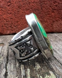 Image 6 of WL&A Handmade Heavy Ingot Green Royston Thunderbird Ring - Size 8