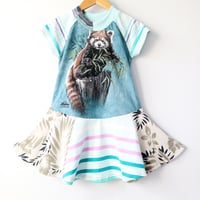 Image 1 of red panda bamboo leaves 4T short sleeve tshirt courtneycourtney twirly upcycle dress