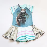 Image 3 of red panda bamboo leaves 4T short sleeve tshirt courtneycourtney twirly upcycle dress