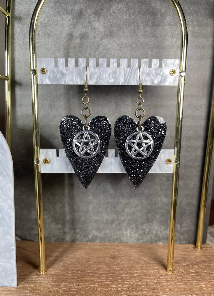 Image of "Bewitched" Glitter & Silver Pentacle Acrylic Earrings
