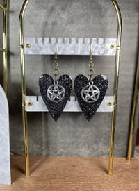 Image 1 of "Bewitched" Glitter & Silver Pentacle Acrylic Earrings