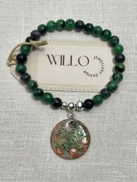 Ruby Zoisite gemstone bracelet with enamel charm 