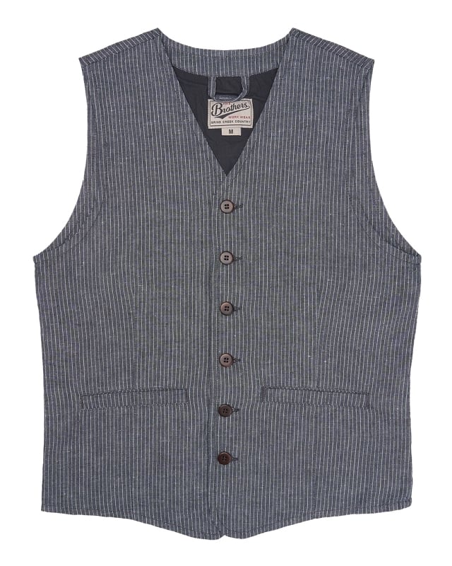 Image of 1905 Hauler Vest Grey Striped Linen by PIKE BROTHERS