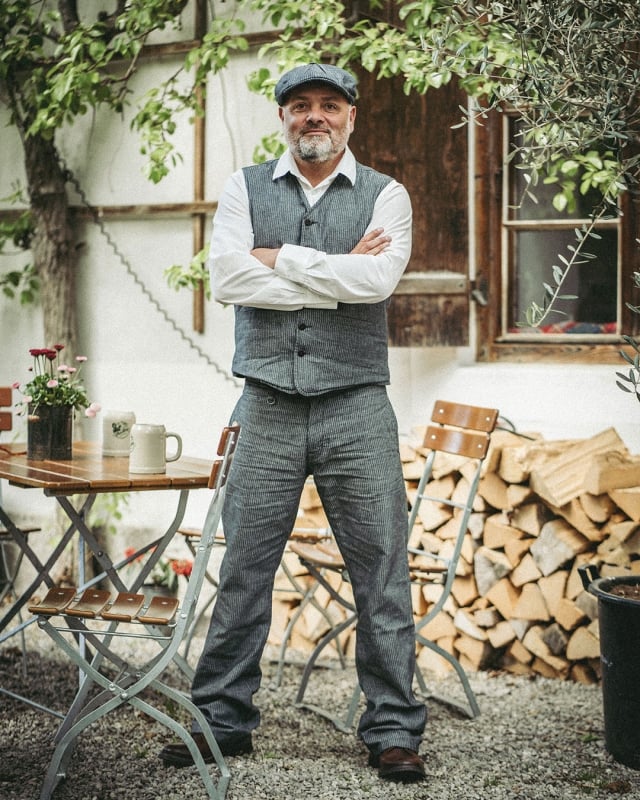 Image of 1942 Hunting Pant grey striped linen by PIKE BROTHERS