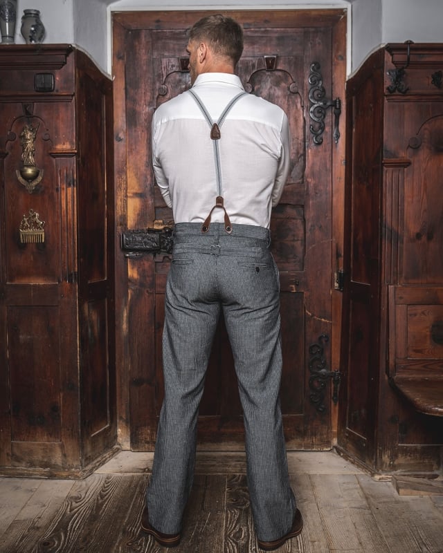 Image of 1942 Hunting Pant grey striped linen by PIKE BROTHERS