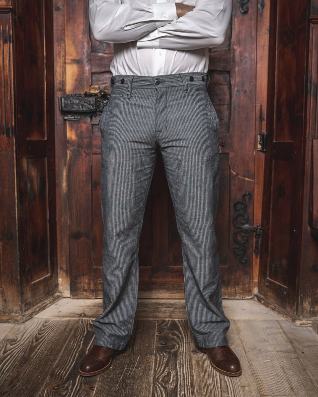 Image of 1942 Hunting Pant grey striped linen by PIKE BROTHERS
