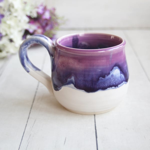 Image of Purple and White Artful Mug, 12 Ounce, Handmade Pottery Cup, Made in USA