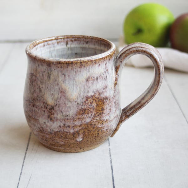 Image of Rustic Pottery Mug in Milky White Glaze, 14 oz. Handcrafted Coffee Cup, Made in USA