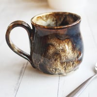 Image 1 of Handmade Mug with Dripping Earthy Brown and Melting Marshmallow Glaze, Made in USA
