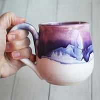 Image 4 of Purple and White Artful Mug, 15 Ounce, Handmade Pottery Cup, Made in USA