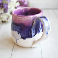 Image 6 of Purple and White Artful Mug, 15 Ounce, Handmade Pottery Cup, Made in USA