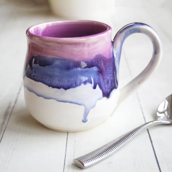 Image of Purple and White Artful Mug, 15 Ounce, Handmade Pottery Cup, Made in USA
