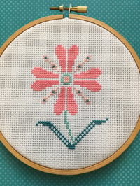 Image 2 of Mid Century Modern Atomic Flower Cross Stitch Pattern PDF